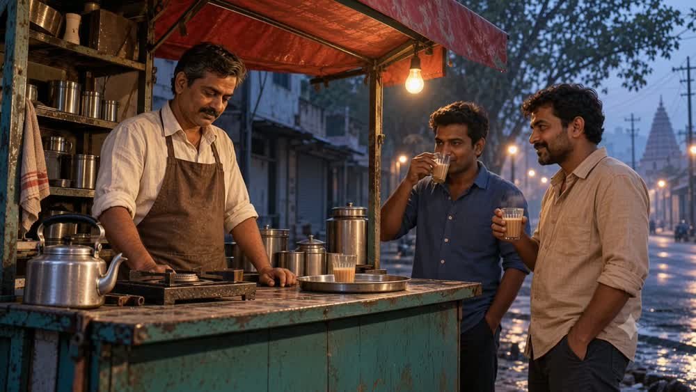 First Cup: a warm chai stall at dawn
